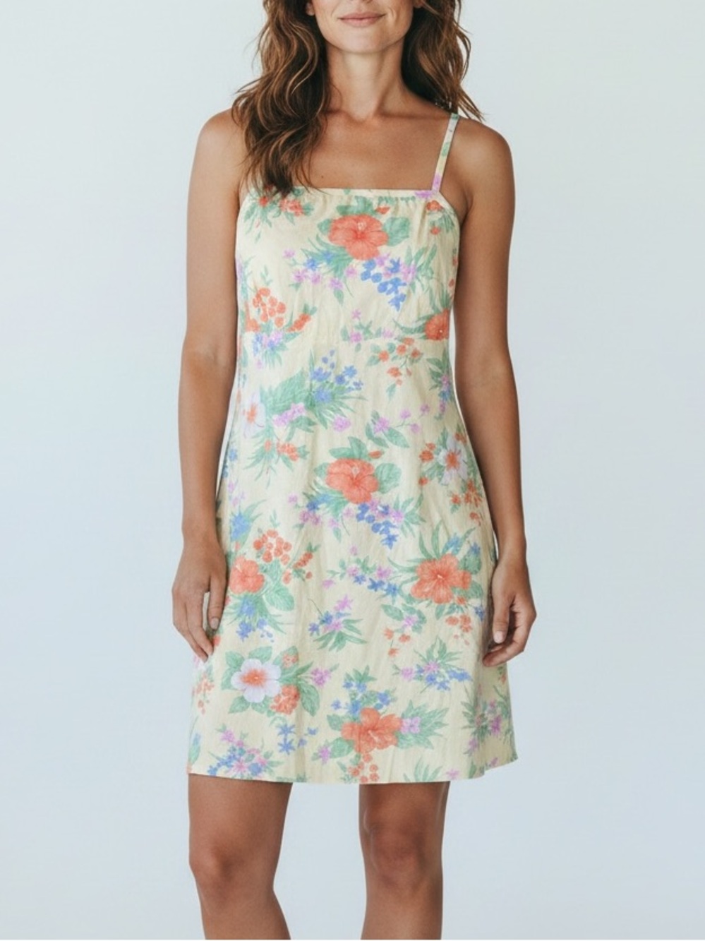Lauren Ralph Lauren Yellow Tropical Floral Strappy Tank Sun Dress Womens 8